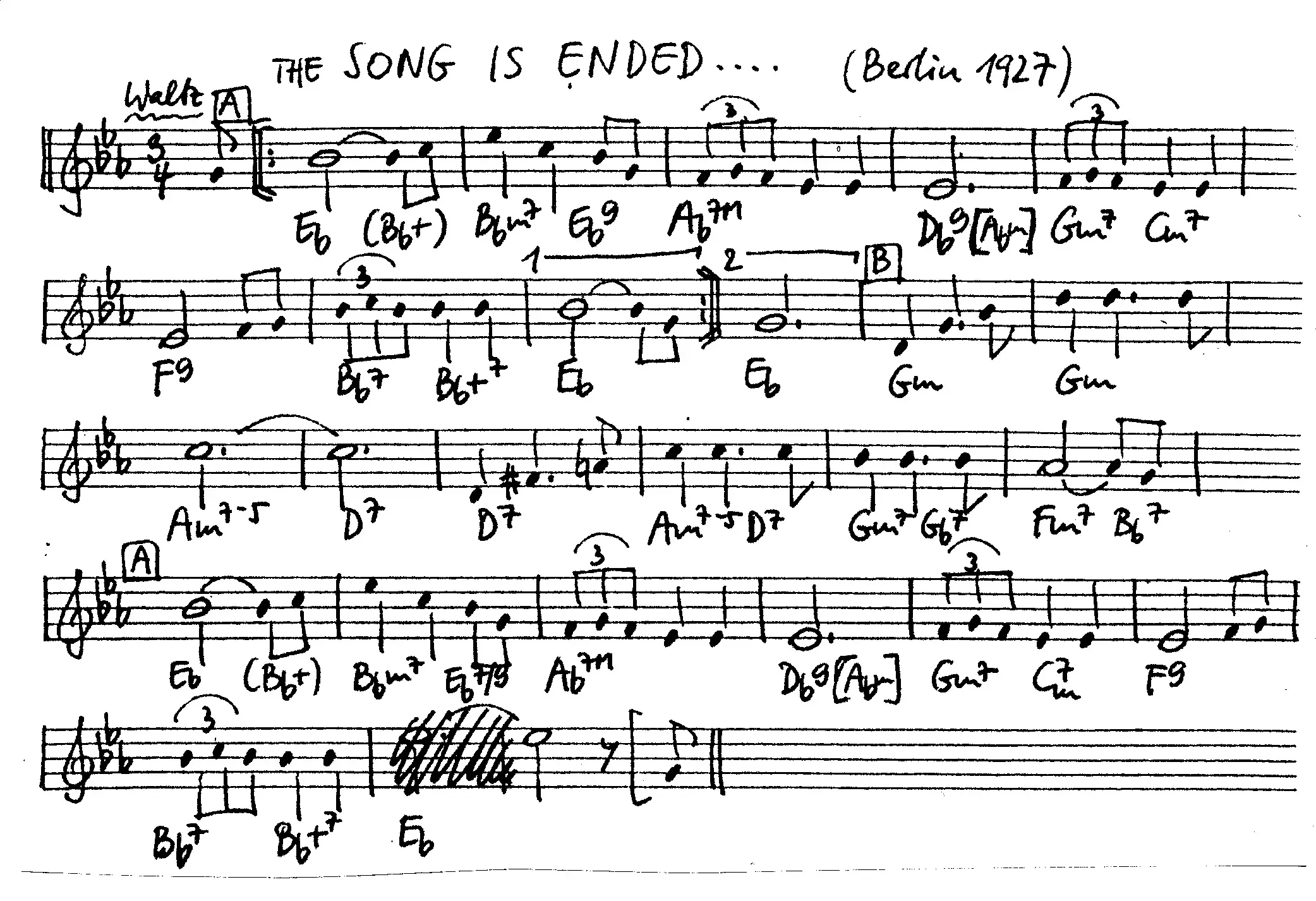 the song is ended free jazz leadsheet - Courtesy of the Jungle Jazz Band